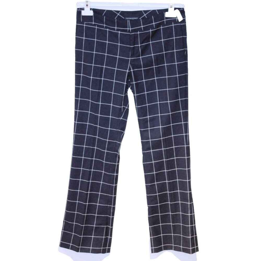CYNTHIA ROWLEY NEW YORK FLARED PANTS BLACK BEIGE SQUARE PRINT ( 2 )